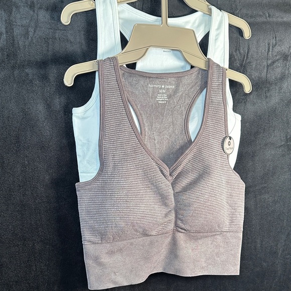 Harmony & Balance Ribbed Sports Bra - Mauve and White - Picture 3 of 14